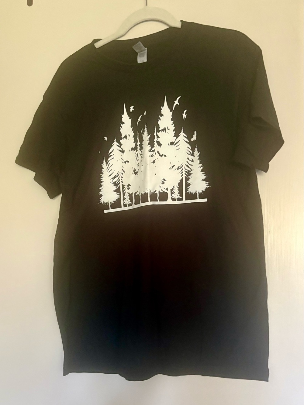 Black Short Sleeve Tee with White Forest Silhouette